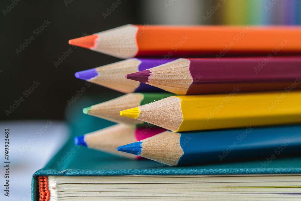 Obraz premium Color pencils with stack book