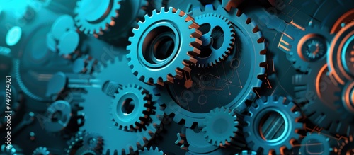 3d illustration abstract machinery engineering cogwheel gears copy space background. Generated AI
