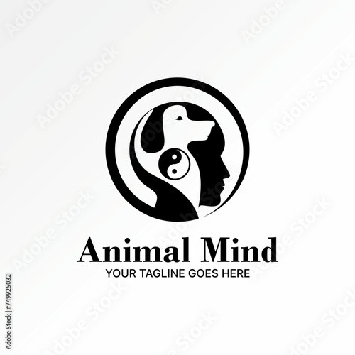 Logo design graphic concept creative premium vector stock abstract sign side face human fill head dog yin yang. Related to mind brain animal pets care