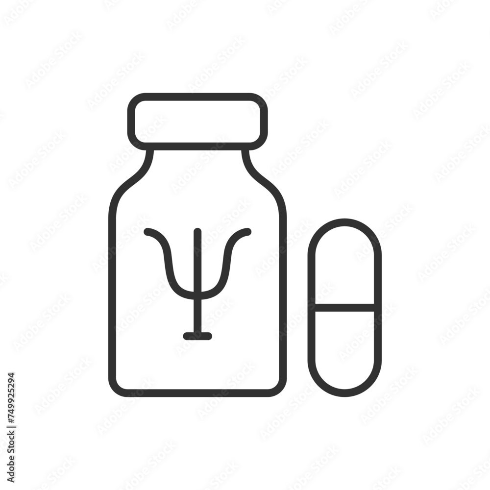 Pills for the psyche, linear icon. A drug to improve psychological health. Line with editable stroke Pills for the psyche, linear icon. A drug to improve psychological health. Line with editable stroke