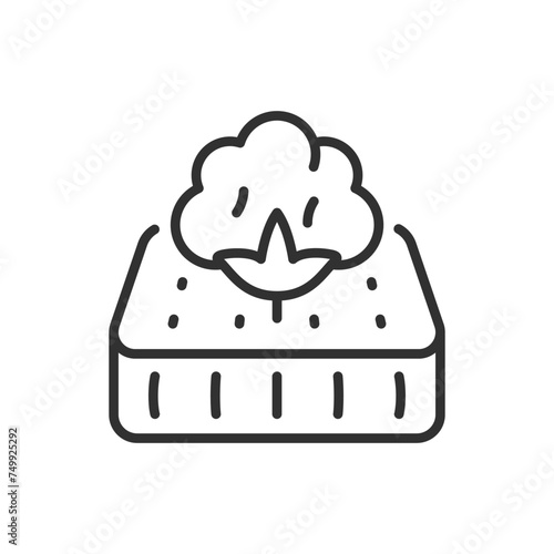 Cotton and mattress, linear icon. The naturalness and comfort of the material. Mattress material. Line with editable stroke