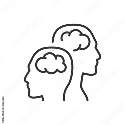 The mind of a person, linear icon. Silhouettes of people and brains. Line with editable stroke