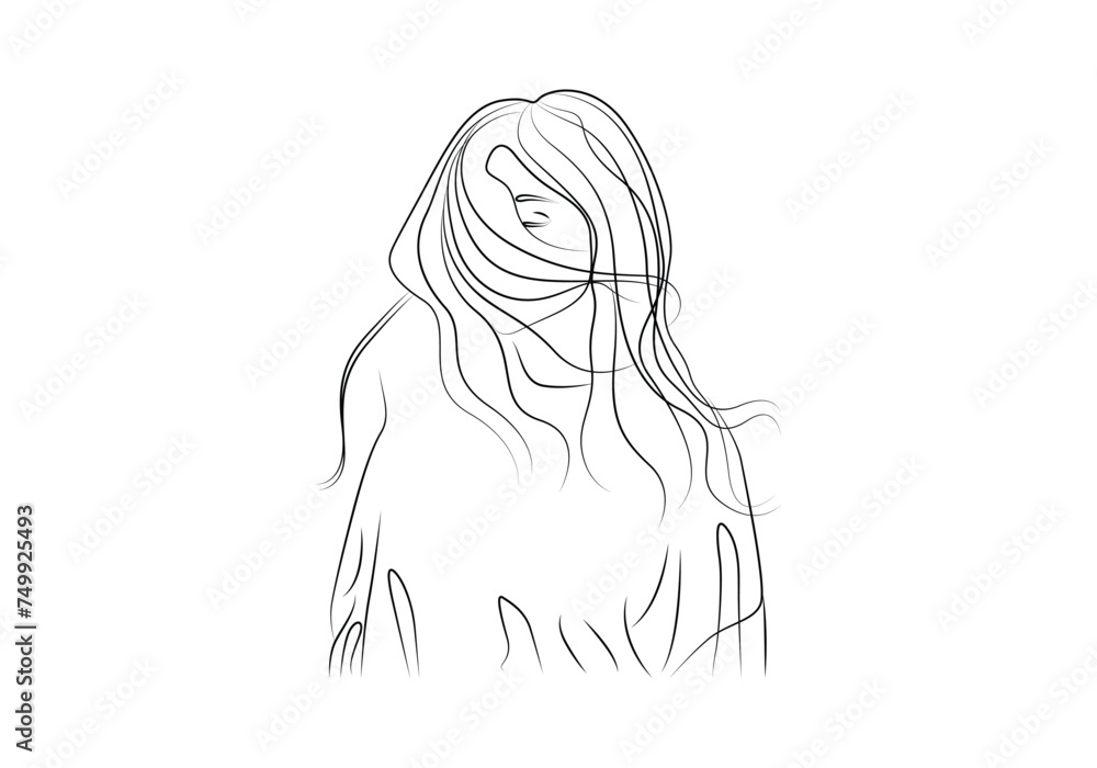 Girl single line drawing. Minimalist line art style vector illustration. Pro vector Girl single line drawing. Minimalist line art style vector illustration. Pro vector