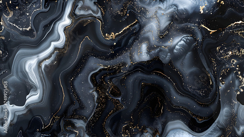 Black Marble Swirl Background with Grey Accents for Sophisticated and Modern Designs