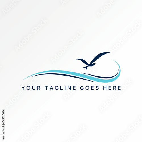 Logo design graphic concept creative premium vector stock abstract fly bird eagle swallow with sea wave beach. Related to freedom travel island ocean
