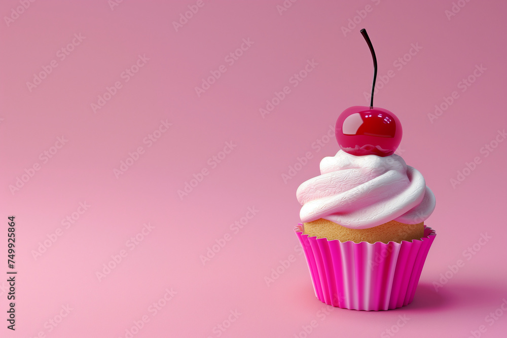 Pink Cupcake with Cherry on Top. Pink Cupcake with Cherry on Top.