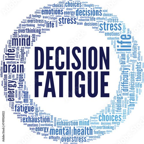 Decision Fatigue word cloud conceptual design isolated on white background.