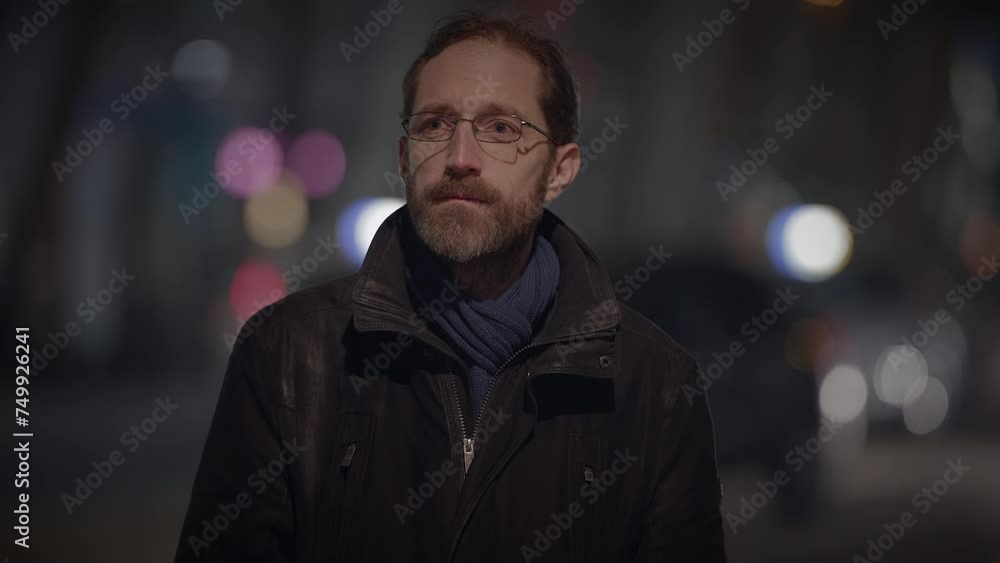 Male Person with Glasses Standing Out of the Crowd Thoughtfully Uncertain Male Person with Glasses Standing Out of the Crowd Thoughtfully Uncertain