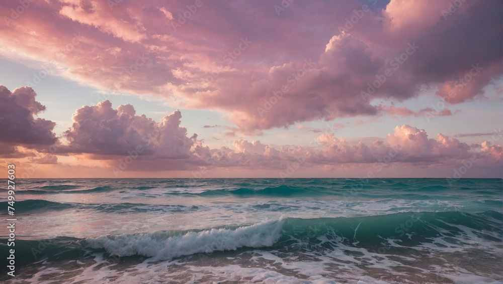 Cute, pink, ocean, clouds, aesthetic. generative AI Cute, pink, ocean, clouds, aesthetic. generative AI