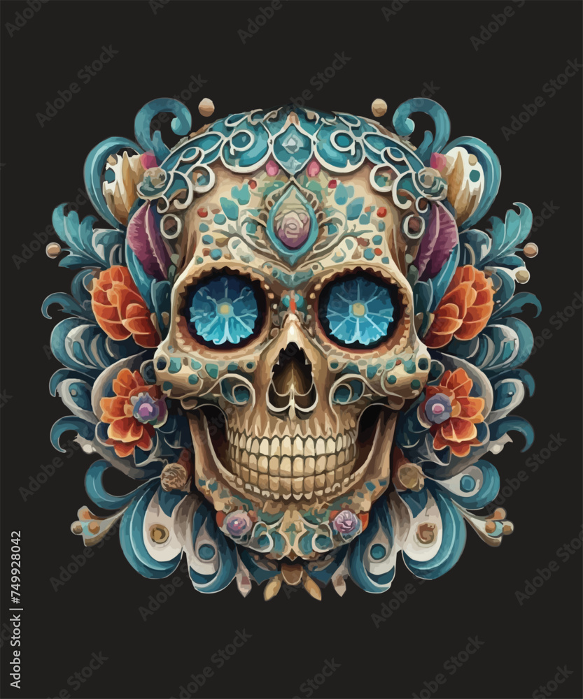 Skull head t-shirt vector illustration. Vector t-shirt art style. 