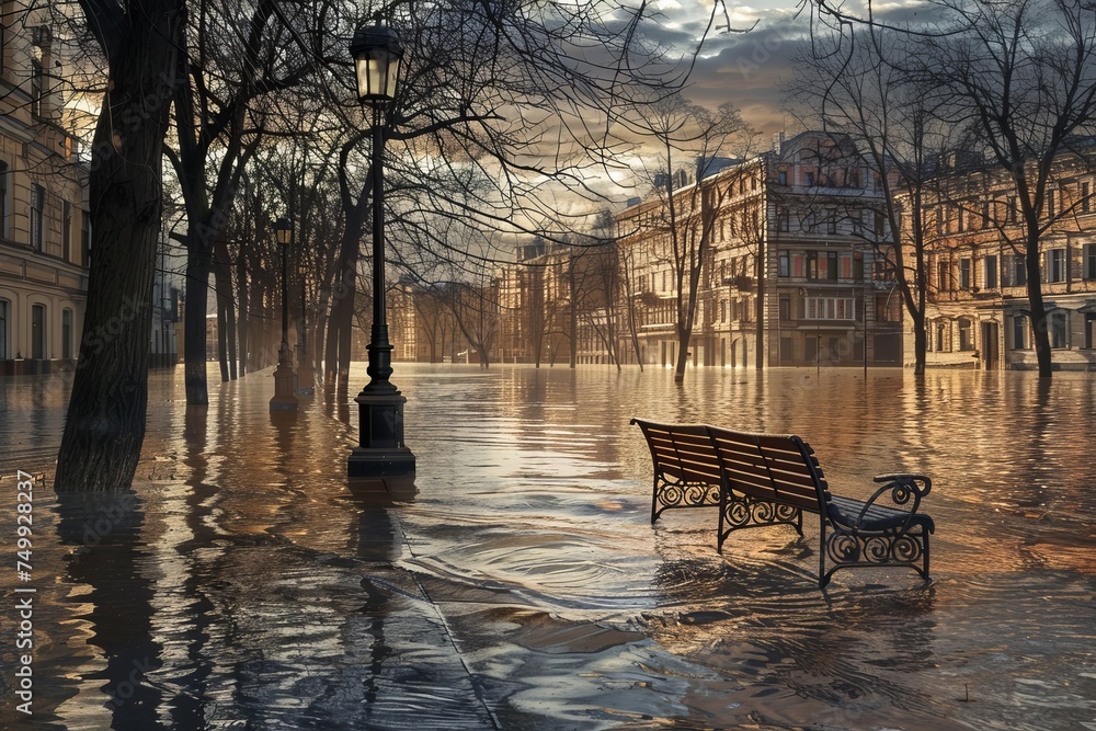 Fototapeta premium Flooding on the streets of a big city is generated AI