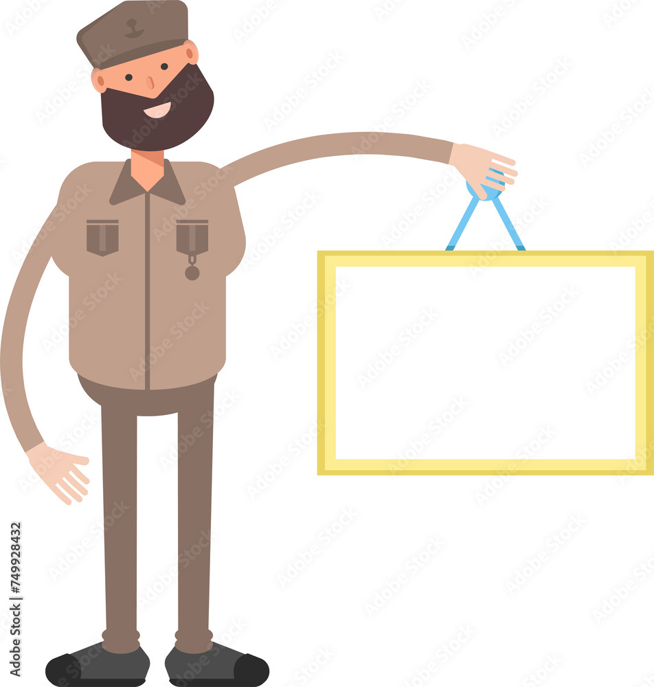 General or Soldier Character Holding Blank Signage
General or Soldier Character Holding Blank Signage