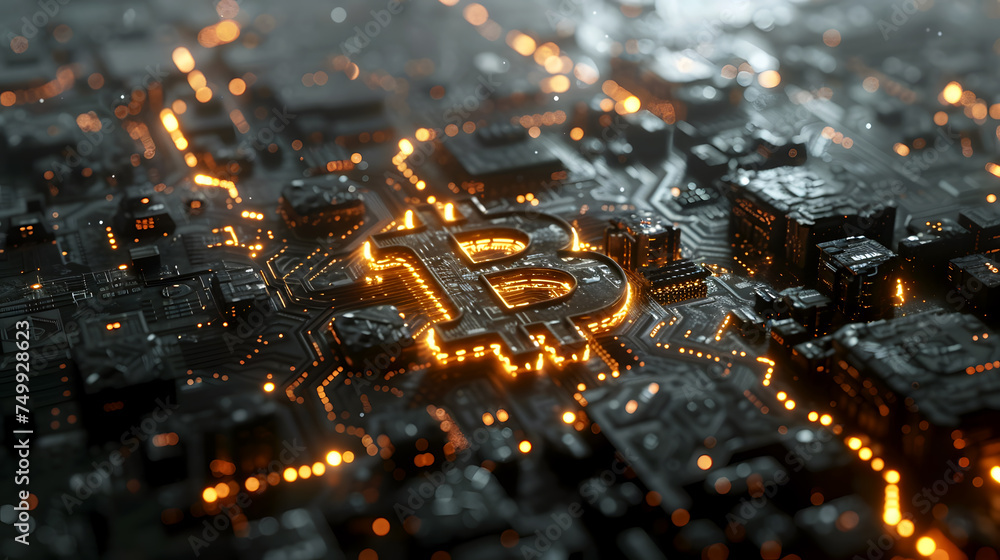 Bitcoin Circuit Board Pattern, Digital Background for Finance and Technology Concept. Futuristic Innovative Cryptocurrency blockchain in dark theme. Bitcoin Circuit Board Pattern, Digital Background for Finance and Technology Concept. Futuristic Innovative Cryptocurrency blockchain in dark theme.