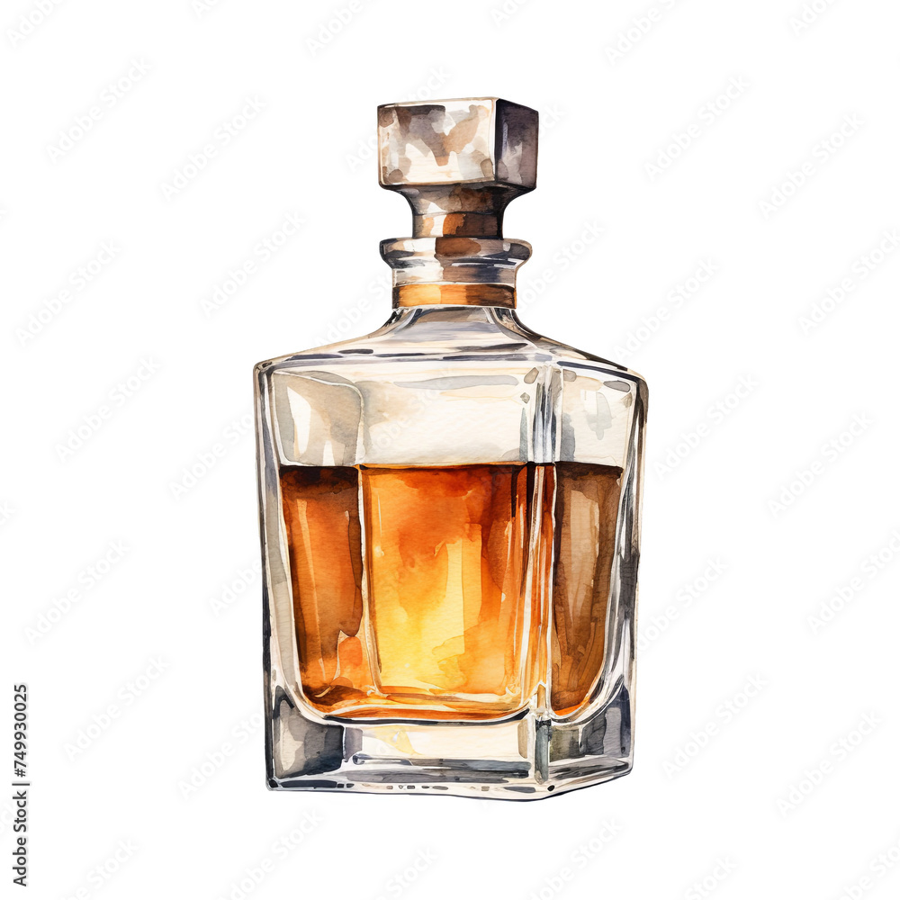 Whiskey decanter bottle watercolor clipart illustration on transparent background Whiskey decanter bottle watercolor clipart illustration on transparent background