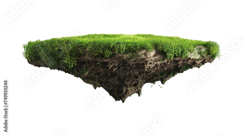 Cut of the ground and the grass landscape. The trees on the island. eco design concept. mock up