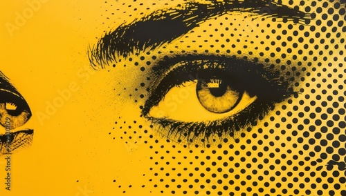 Halftone female face. Woman vintage eye. Retro grunge fashion. AI generated