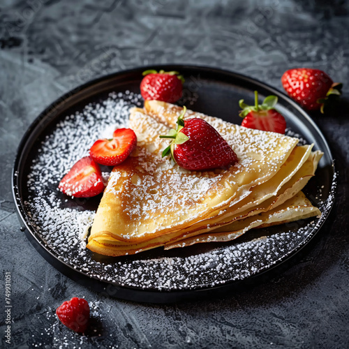 Crêpes with strawberries and powder sugar