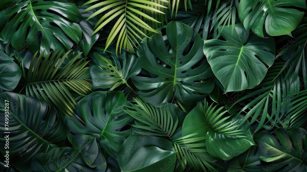 Fototapeta premium Tropical green leaves background