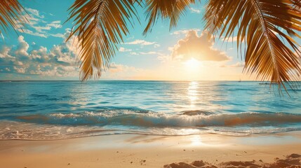 Tranquil beach scene. Exotic tropical beach landscape for background or wallpaper. Design of summer vacation holiday concept.