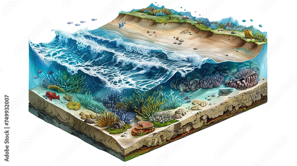 Isometric blue ocean with waves, surfing background. deep sea view with ...
