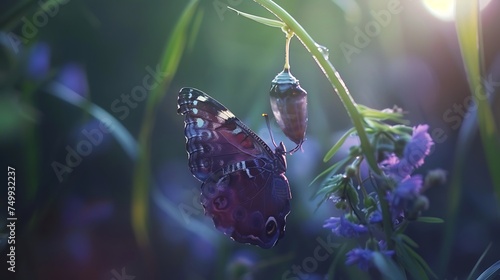 Showcase the delicate beauty of a butterfly emerging from its chrysalis photo