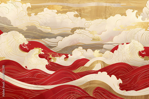 Abstract luxury chinoiserie red and gold background, red creative illustration © lin