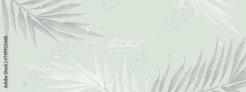 Natural pastel green background with tropical branches. Leaf design for beauty, cosmetics, skincare, floristry
