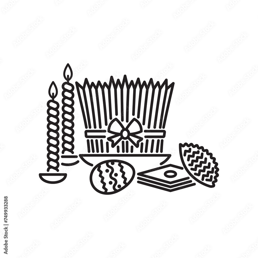 Obraz premium National sweets of Novruz Bayram holiday paxlava, shekerbura, gogal, seed, closeup on a white background,vector.