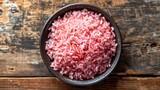 Pink rice on wood. Generative AI