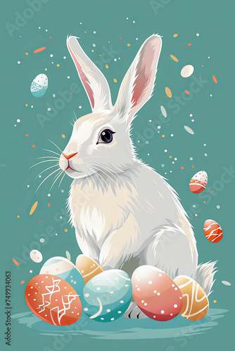 Cute Easter bunny illustration. Generative AI. 