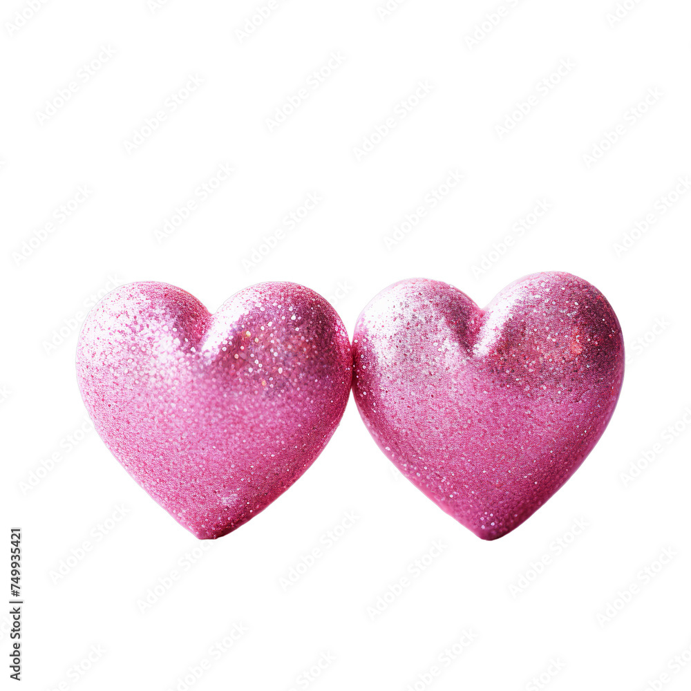 Two Hearts On Pink Glitter, Isolated on transparent PNG background, Generative ai