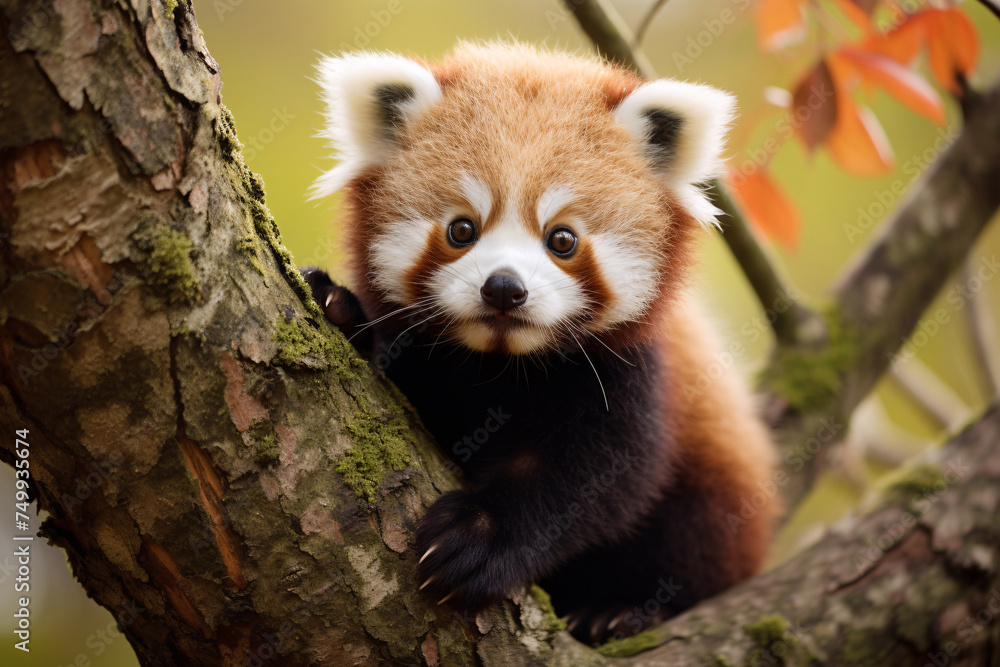 Obraz premium Cute Red Panda climbing in tree