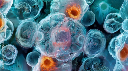 colorful fertilization cell of structure under the electron microscope.