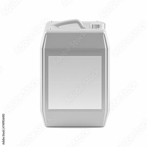 White Plastic Jerrycan with Oil, Cleanser, Detergent, Antibacterial Soap, Liquid Soap, and Milk on a Isolated Background. photo