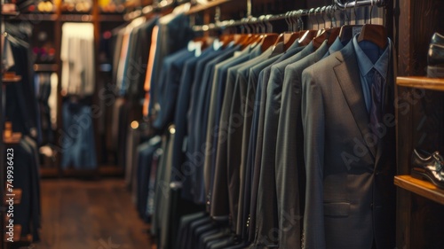 A classic suit displayed in a clothing store, showcasing timeless elegance and style.