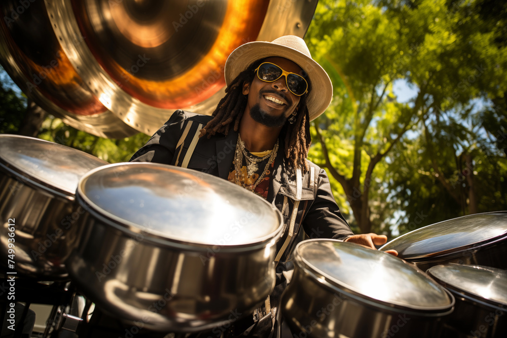 Obraz premium Steel pan drummer in performance attire