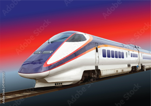 Modern speed bullet train. Fast suburban, subway, metro, commuter, hovercraft. Vector 3d illustration.