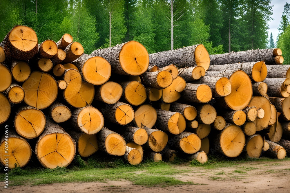a pile of cut logs of trees