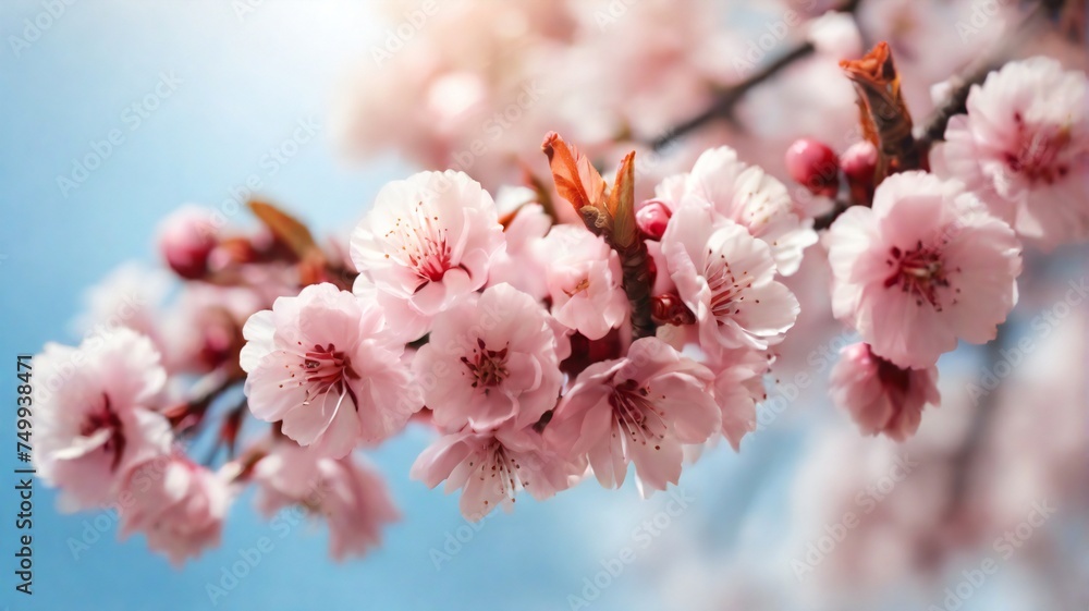 spring background with blooming pink flowers. beautiful landscape for poster, banner, social media, advertising. generative ai