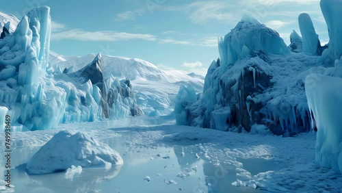10,000 years ago, Ice Age transformed its landscape into a breathtaking sight. Region was blanketed by thick ice caps, glaciers, and snow, creating frozen tundra that extended for miles. AI-generated photo