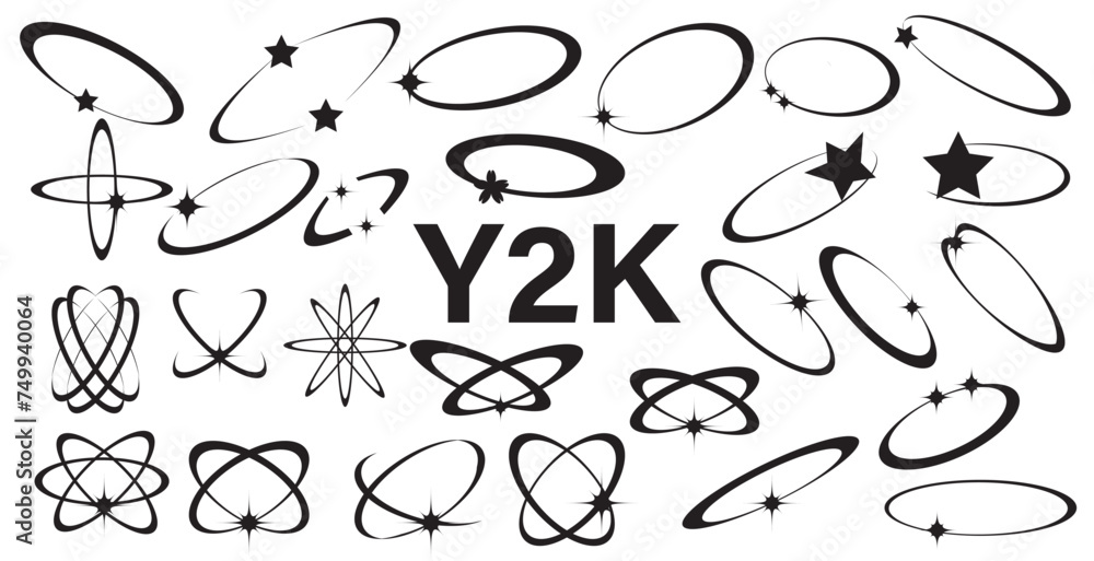 Obraz premium Set of Y2K bling retro elements and abstract brutalism shapes. Hipster graphic objects for logo, icon, web design. Modern vector illustration isolated on white background, eps10