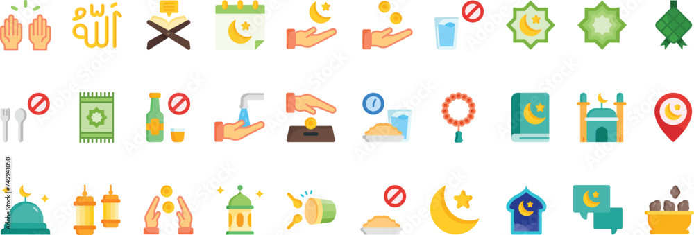Ramadan Icon Set With Flat Style Ramadan Icon Set With Flat Style