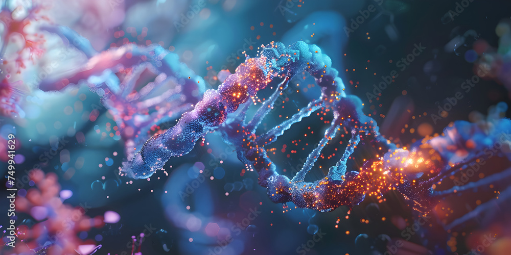 Radiant Ribbons: DNA Radiance
"Luminous Strands, Molecular Brilliance" - obrazy, fototapety, plakaty 