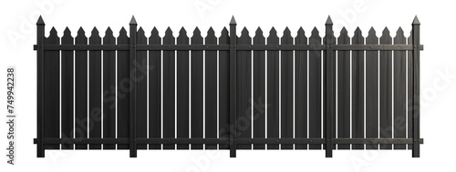 Rustic black wood fence. Transparent background PNG. Farm fence. Ranch fence. Retro, vintage, antique. American style fence. Made of wood. Victorian style