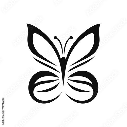 Graceful Silhouette Butterfly Icon Clipart Image on White Background
