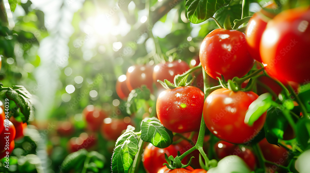 Homegrown Harvest: Ripe Red Tomatoes in a Greenhouse, Organic and Healthy Agriculture