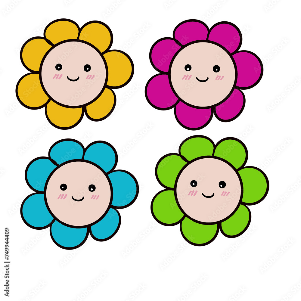 set of faces with flowers