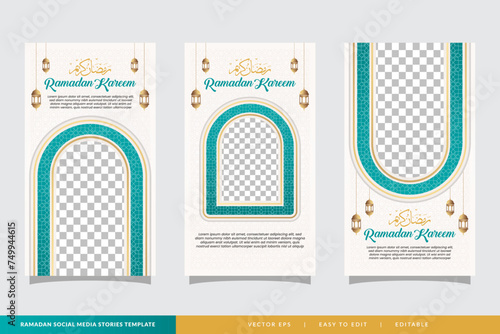 set of ramadan sale social media stories template vertical banner with white clean background and copy space