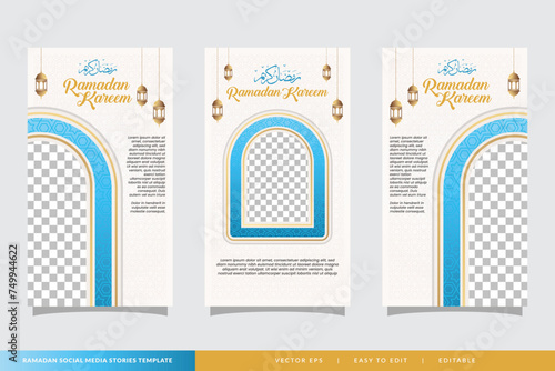 set of ramadan sale social media stories template vertical banner with white clean background and copy space