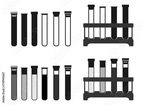test tube glass vector set.  laboratory chemical glassware equipment. flat design illustration isolated on white background.